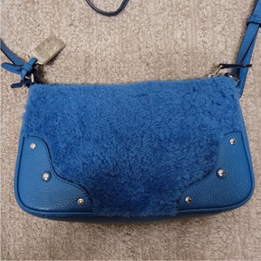 Coach Rhyder Blue Shearling Crossbody Bag With Silver… - Gem